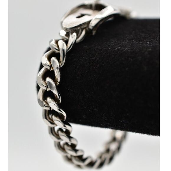 Avon Vintage Belt Buckle Bracelet Silver Tone Linked Chain Signed 80s 1980s Bin2 - Picture 2 of 12